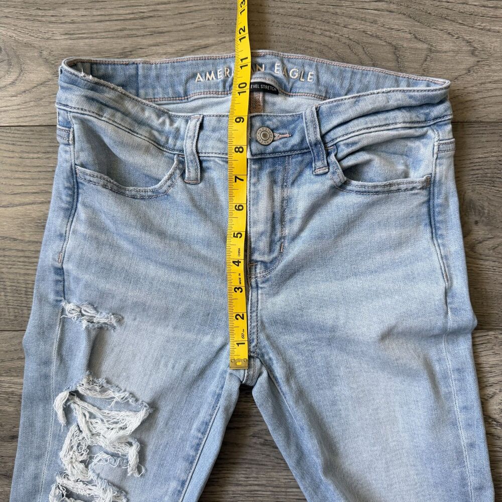 American Eagle Next Level Stretch Skinny Jeans Distressed Light Wash Size 0 Reg - Picture 5 of 8